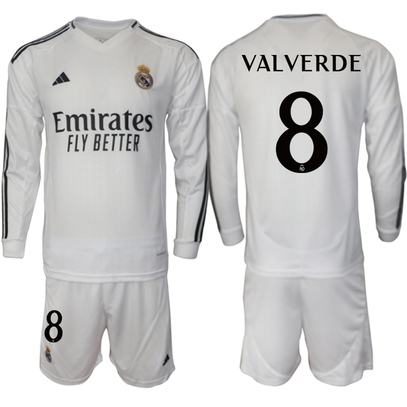 Men 2024-2025 Club Real Madrid home Long Sleeves White #8 Soccer Jerseys